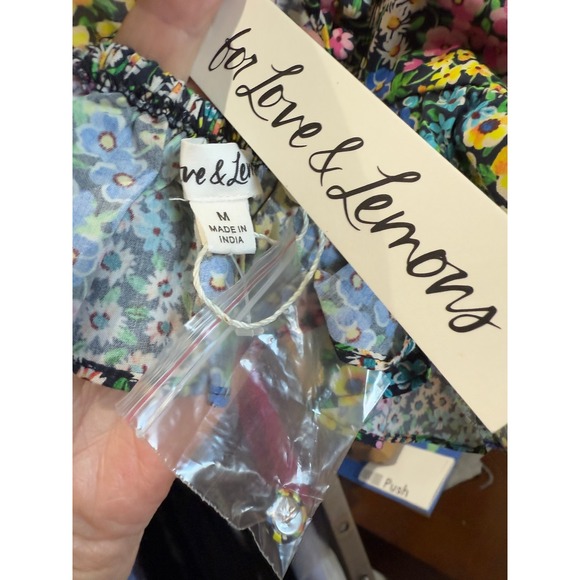 For Love & Lemons Floral Puff Sleeve Crop Top V Neck Tie Front Peplum - Picture 5 of 7